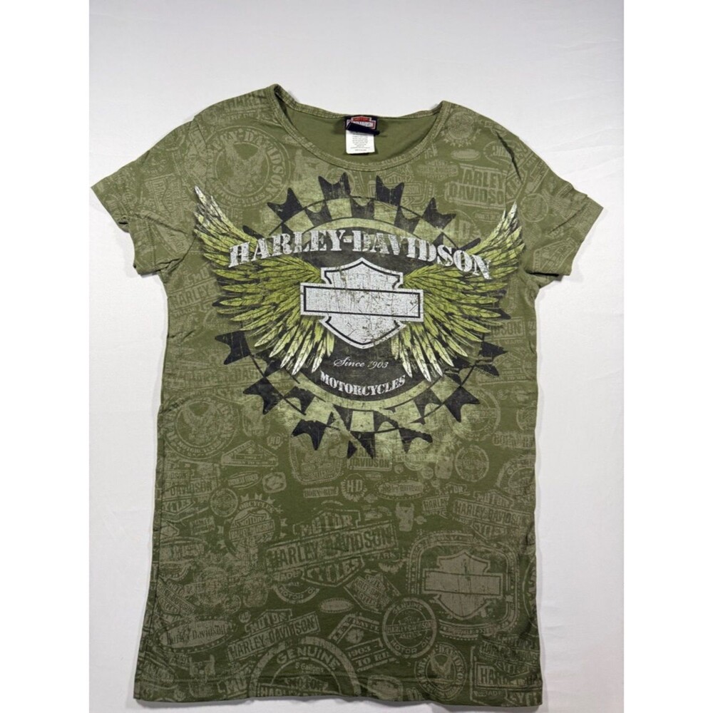 Vintage Harley-Davidson Outpost Pueblo Colorado AOP Cowboy Graphic Shirt - Olive